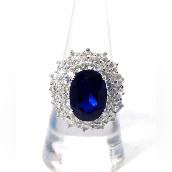Vintage Jewelry - RARE Vintage Jolie Gabor Cocktail Ring Blue faux sapphire & Cubic Zirconia.